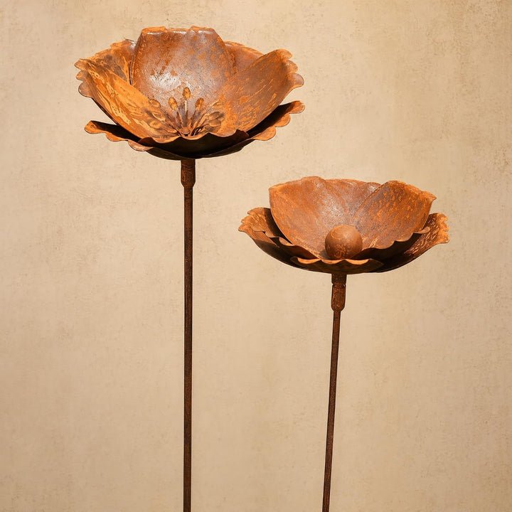 Gartenstecker Rost Deko Mohn Mohnkapsel Metall Rost Gartendeko Edelrost für Frühling, Garten, Wohnzi