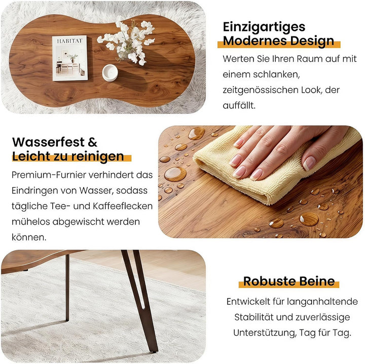 Manora Ovaler Couchtisch Holz, Klein &amp; Platzsparend, Eiche Braun-Schwarz Braun+schwarz einstöckig, B