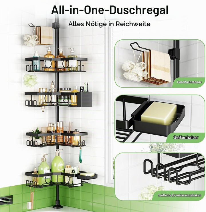 Teleskop Duschablage ohne Bohren, Duschregal Badezimmer Organizer, 4-Stufiges Teleskopregal Bad Eckr
