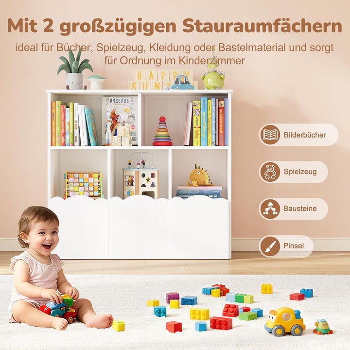 YOUDENOVA 3 Tier Kinderregal, Bücherregal, Kinderzimmer Möbel, Spielzeug Aufbewahrung auf Rollen, 10