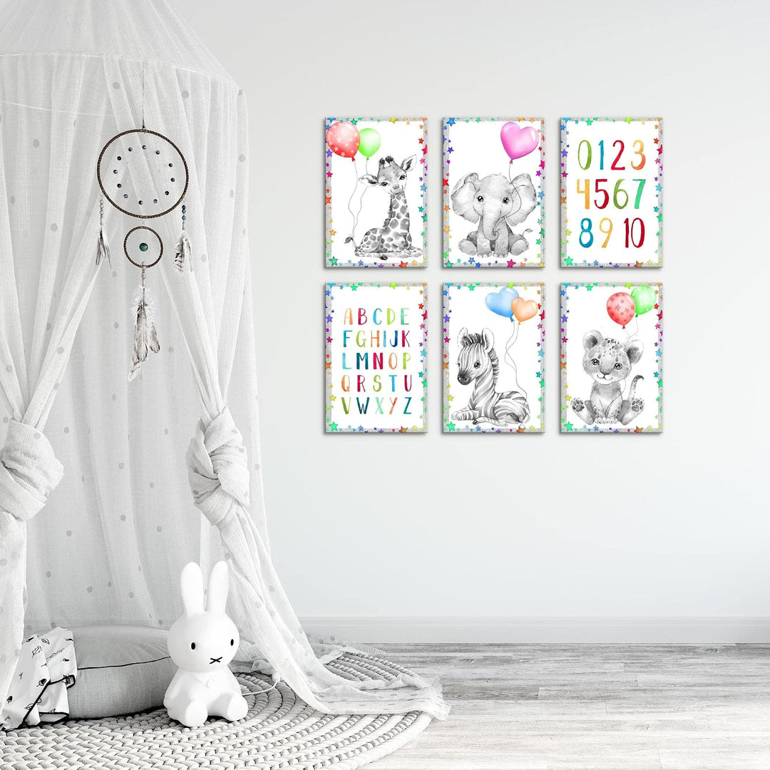 Novart Wandbilder Set - KOMPLETT AUFHÄNGFERTIG - Made in Germany - Moderne Bilder Tiere Kinderzimmer