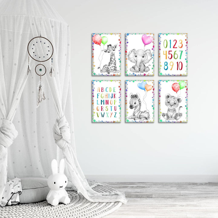 Novart Wandbilder Set - KOMPLETT AUFHÄNGFERTIG - Made in Germany - Moderne Bilder Tiere Kinderzimmer