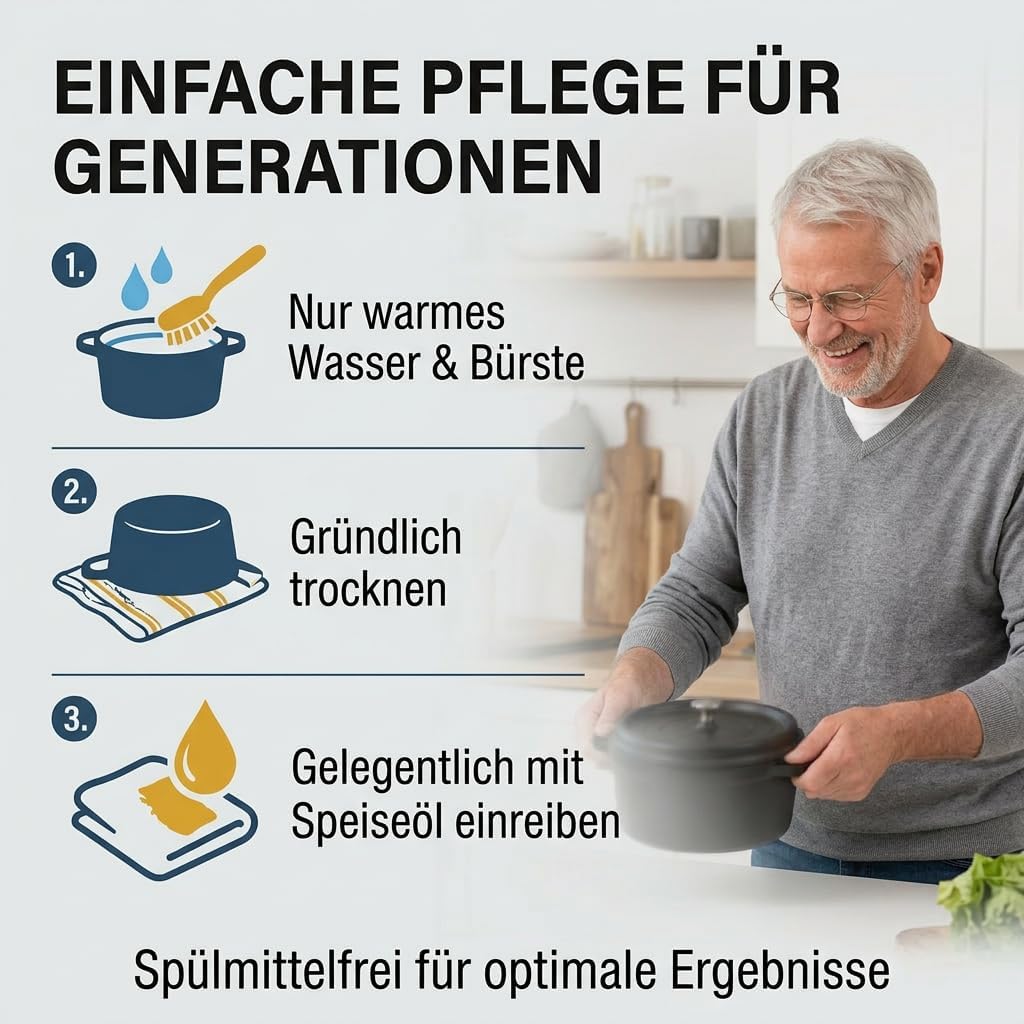 Dutch Oven 26 cm 5.1L Gusseiserner Topf Bräter Brot Backen Brotbacktopf 26CM, 26CM