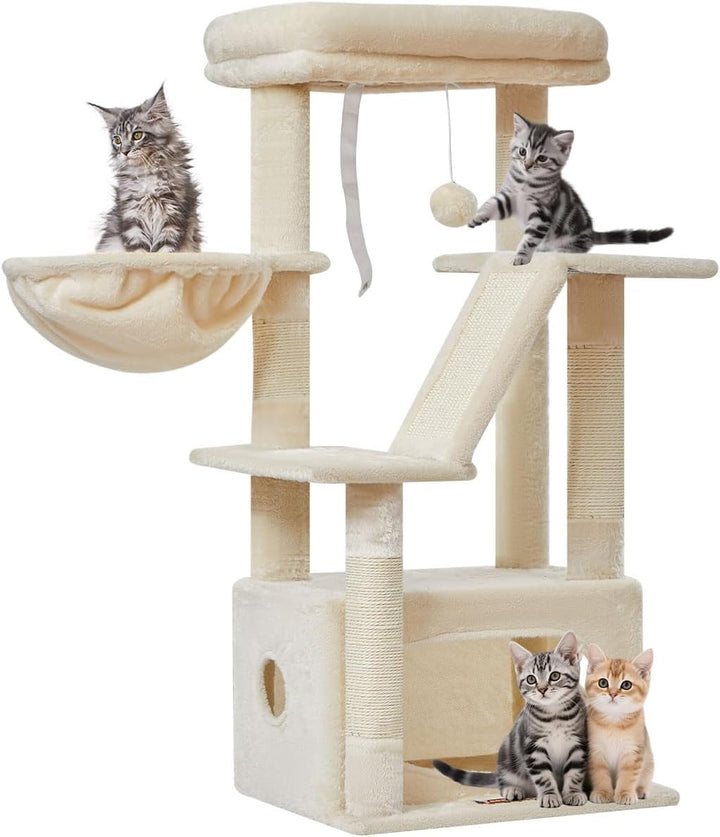 Taoqimiao Kratzbaum Klein, 98cm katzenbaum Stabil KatzenKratzbaum Cat Tree mit Katzenhaus, Korb, 4 K