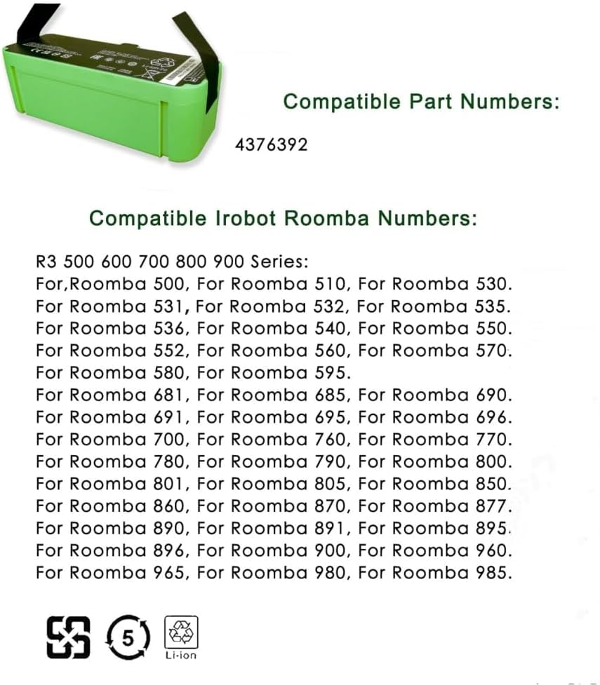 Akku Replacement for iRobot Roomba 960 980 981 970 965 801 805 850 860 877 890 891 895 695 690 685 6