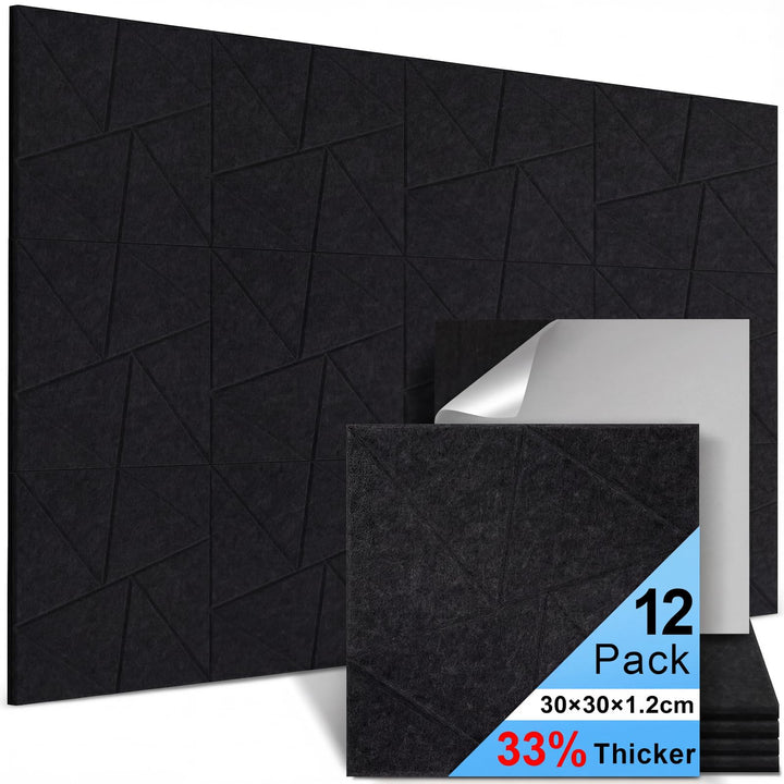 Akustikplatten Selbstklebend 12 Stück, 30x30x1.2cm Rechteckige Akustikpaneele Schwarz, Schallabsorbe