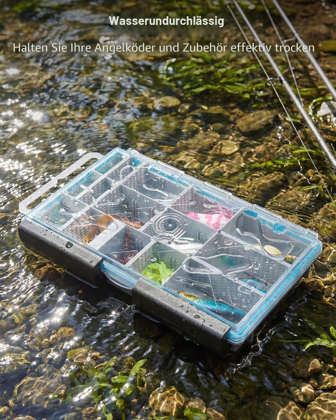Gonex Köderboxen Angeln 2er-Pack, Wasserdichte Angelboxen mit Verstellbaren Fächern, Transparente Tr