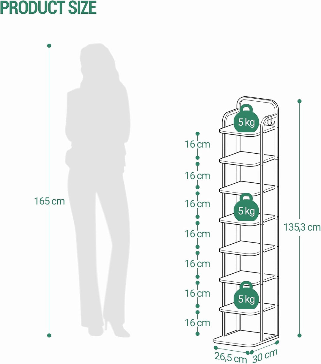 Hzuaneri Vertikales Schuhregal, 8-Stöckige Schuhregale, Schuhturm Für Kleine Räume, Freistehend, Ver