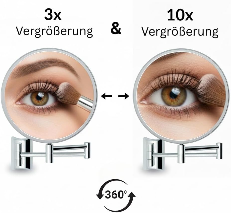 Libaro Kosmetikspiegel Imola 360° Schminkspiegel mit Wandmontage, Rasierspiegel doppelseitig mit Ver
