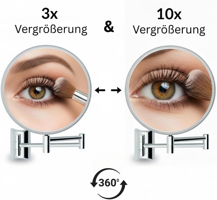 Libaro Kosmetikspiegel Imola 360° Schminkspiegel mit Wandmontage, Rasierspiegel doppelseitig mit Ver
