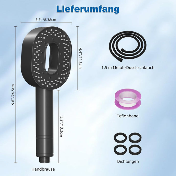 Hibbent Filter Duschkopf mit Schlauch 1,5m, 5 Strahlarten, Schwarz Schwarz Duschkopf und Schlauch mi