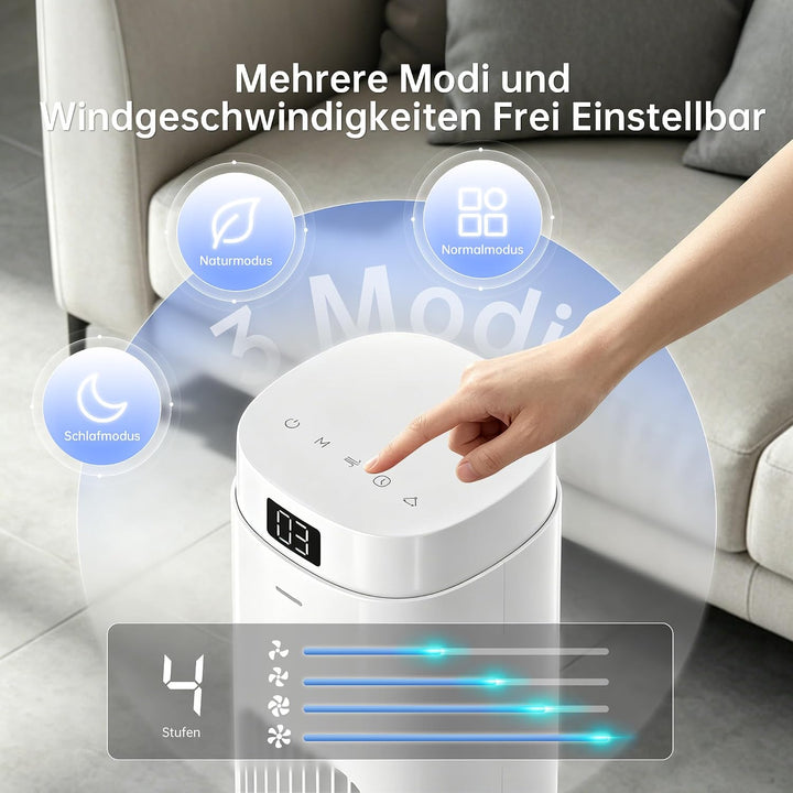 HEALLUX Turmventilator 115cm, 50W Leiser Turmventilator mit 9-Stunden-Timer, 90° Oszillation, Starke