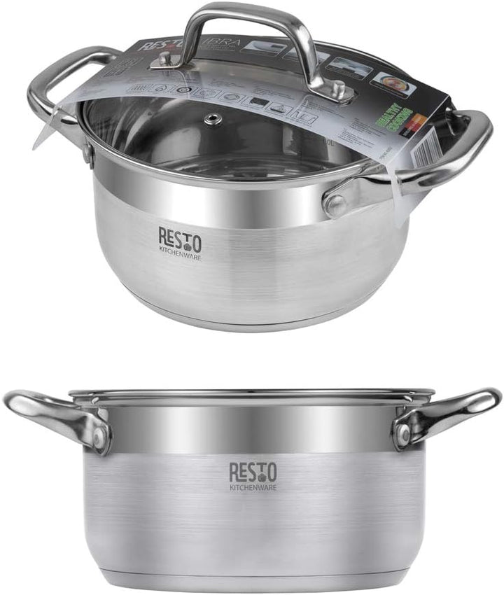 RESTO Edelstahltopf 18 cm, klein, small cooking pot 2 l - Milchtopf – Edelstahl Kochtopf für alle He