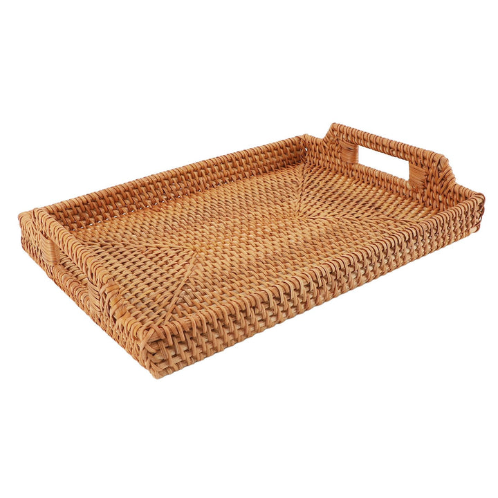 Rattan-Serviertablett, handgewebter Korb, rechteckiger Korb, Organizer, Weidentablett mit Griffen fü
