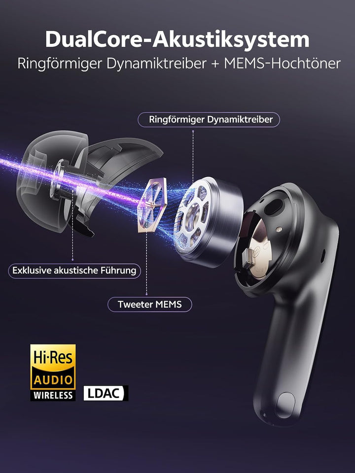 QCY MeloBuds N70 Kabellose In-Ear Kopfhörer | ANC 56dB, LDAC, Hi-Res, 6 Mikrofone, 50h Akku, Kabello