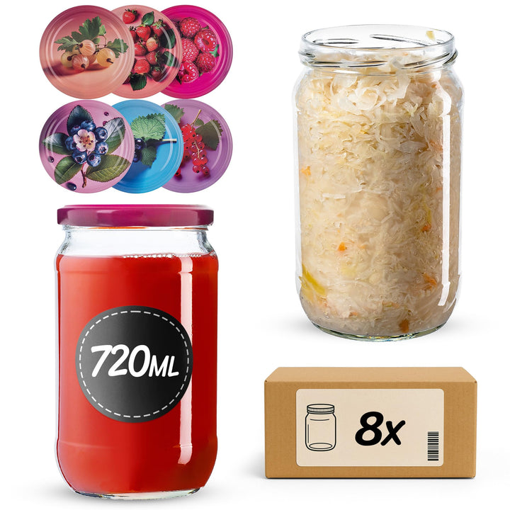 KADAX 8er Set Einmachgläser 720ml TO82, Grosse Sturzgläser mit Schraubdeckel, Einkochgläser Fermenti