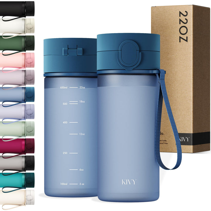 KIVY Trinkflasche 650ml aus Tritan - Auslaufsicher &amp; Spülmaschinenfest Dunkelblau 650 ml, Dunkelblau