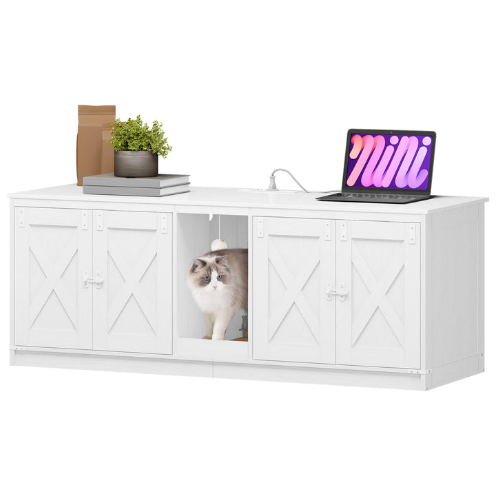 Hzuaneri Katzenschrank mit USB-Anschlüssen und Steckdosen, Katzenklo Schrank, 140 cm Verstecktes Kat