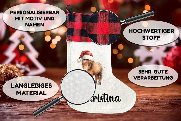 LIEBTASTISCH - Personalisierte Weihnachtssocken mit Tieren - 40cm x 30cm - Weihnachtsstrumpf zum Nik