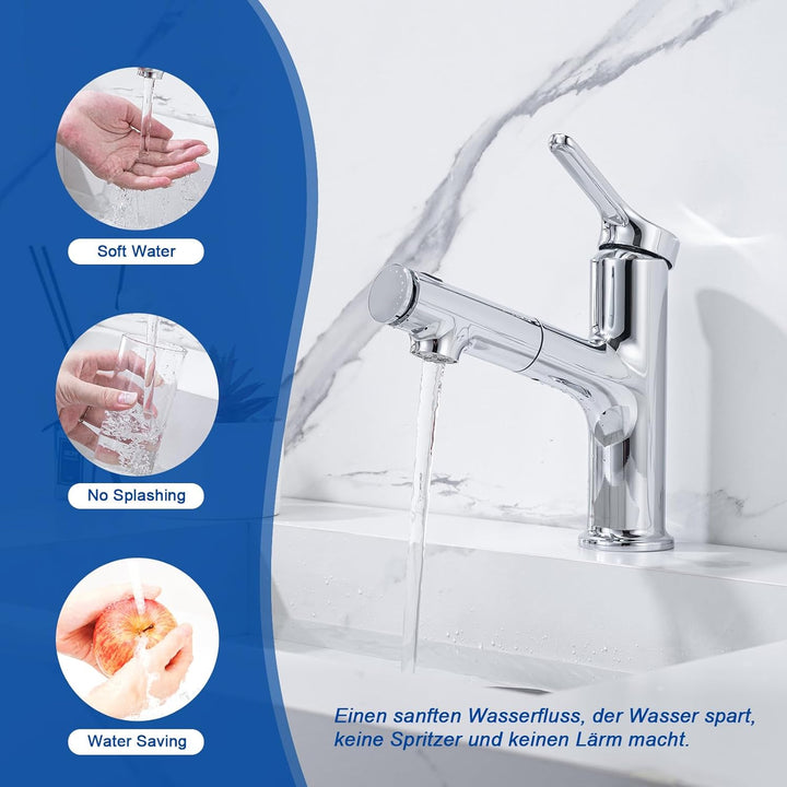 Waschtischarmatur mit Ausziehbar Brause LakeBayMZC Wasserhahn Bad,Einhebelmischer Badarmatur Waschbe