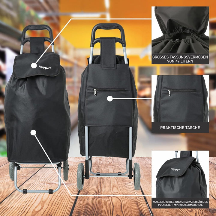Hoppa Large 27", Schwarz, Leichtes und strapazierfähiges Microfaser Material, Einkaufs Trolley auf R