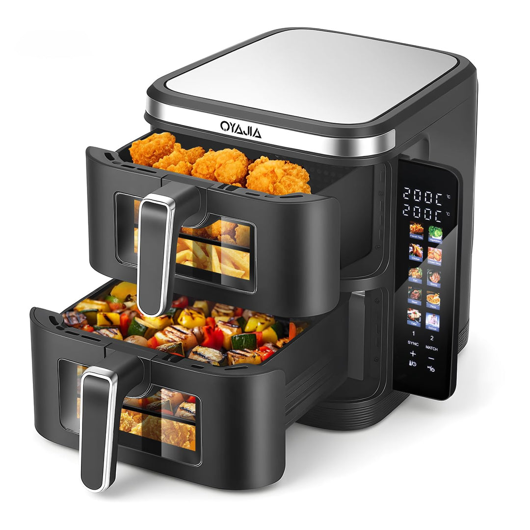 Double Stack Heissluftfritteuse, Vertikale Doppelkammer Heissluftfritteuse, Klappbares Touchdisplay,