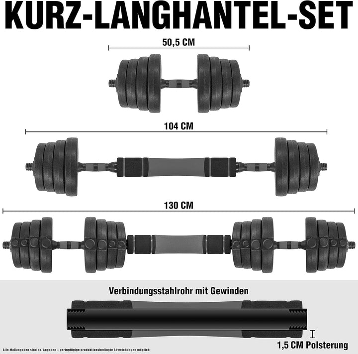 C.P.Sports 2in1 Kurzhantel &amp; Langhantel Set 30kg / 40kg | Hantelscheiben – Gewichte – Hantelstangen