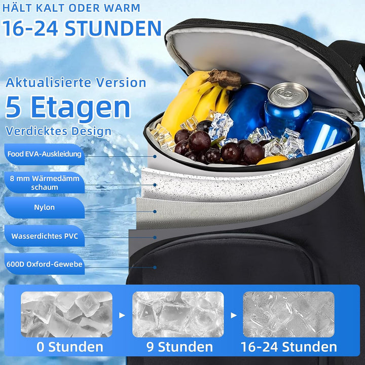 Camping Kühlrucksack,24L Kapazität Isolierter Picknickrucksack, Wasserdichter Rucksack-Kühler Auslau