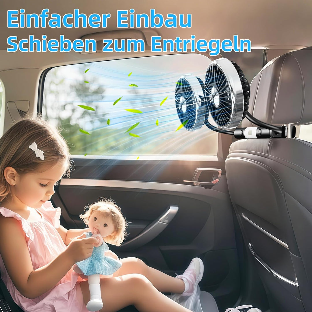 USB Ventilator Auto,11,5-16,5 cm Kopfstütze Lüfter 360° Verstellbar Flexibler Schlauch,Doppelkopf Mi