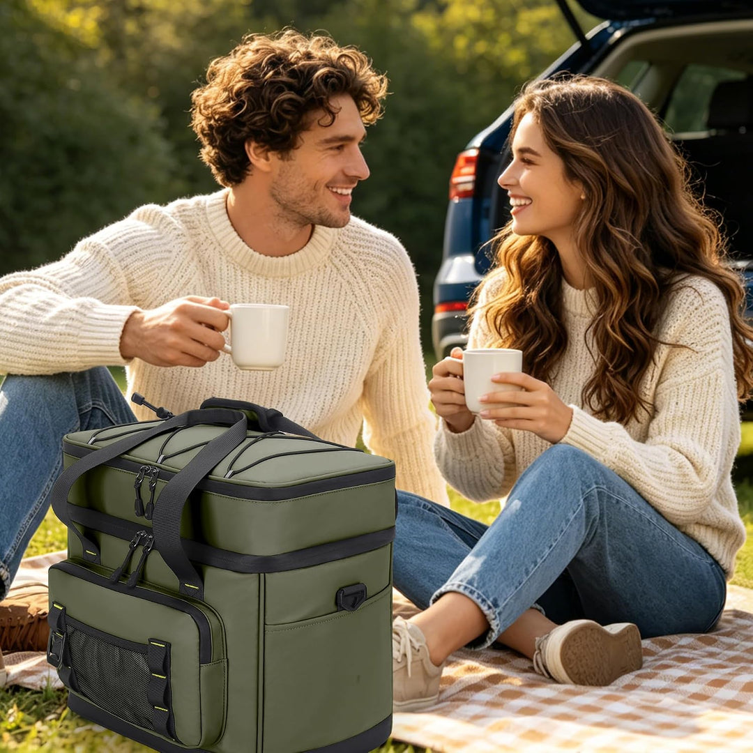 Kühltasche, 40L Grosse Kühlbox Faltbar, Wasserdichte Doppelwand Thermotasche Isolierte Picknicktasch