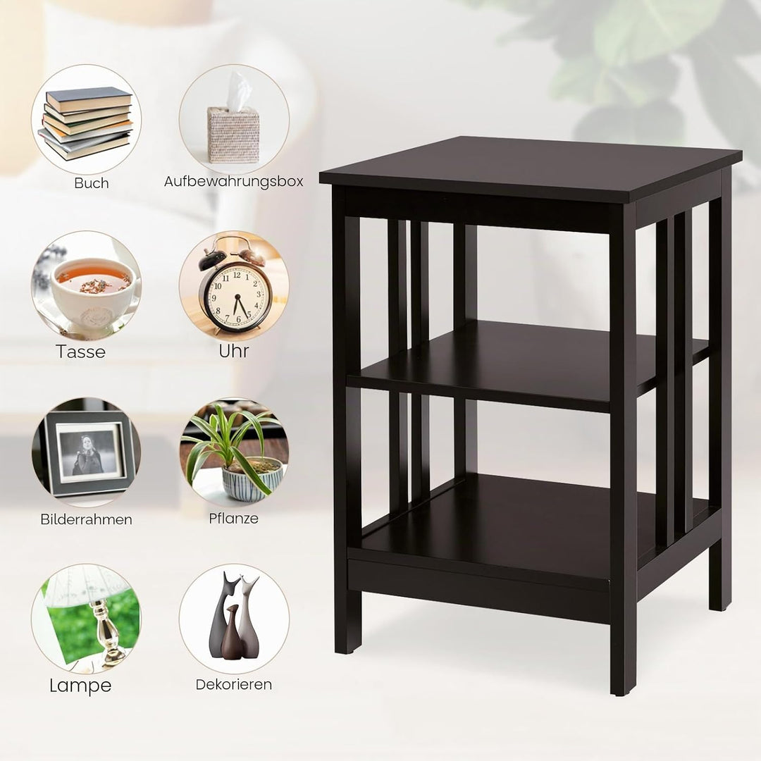 GIANTEX 2er Set Nachttisch, Beistelltisch 3 Ebenen, Sofatisch Couchtisch Holz, Kleiner Kaffeetisch T