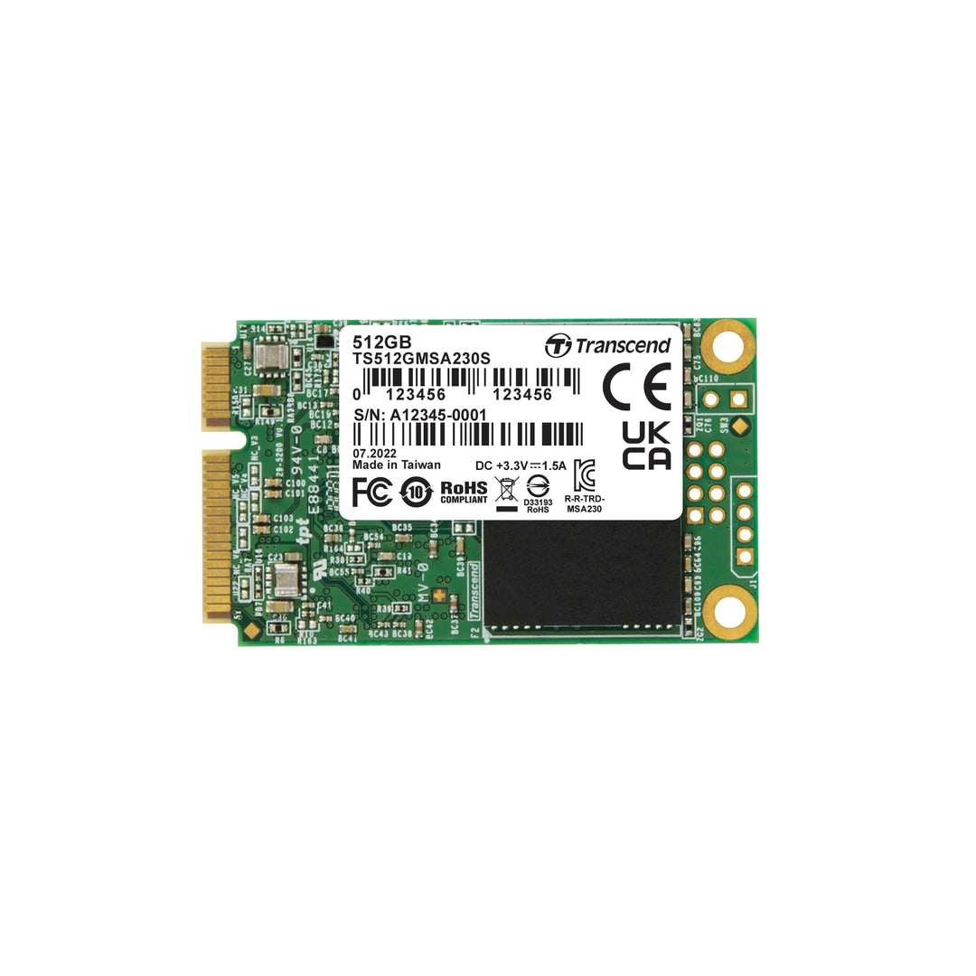 Transcend MSA230S 512 GB SATA III 6 Gb/s mSATA Internal Solid State Drive (SSD) 3D TLC NAND (TS512GM