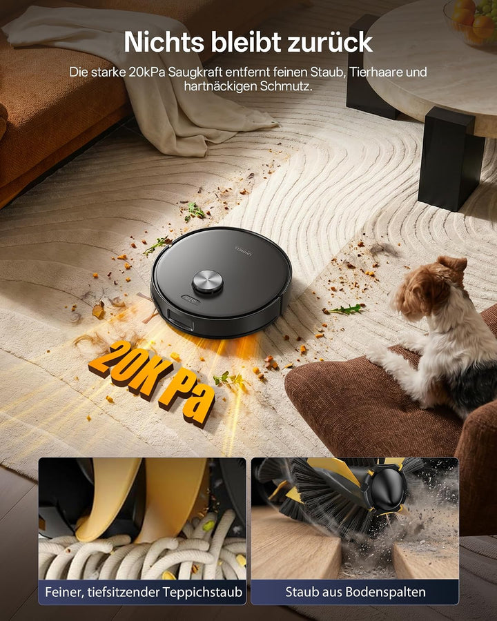 Staubsauger Roboter mit Wischfunktion 20000Pa mit Absaugstation Schwarz, Schwarz