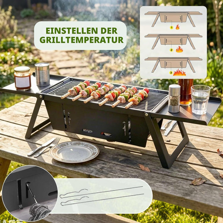 E EASTSTORM Camping Klappgrill Edelstahl– Tragbarer Kleiner Holzkohlegrill mit 4-stufiger Hitze, kla