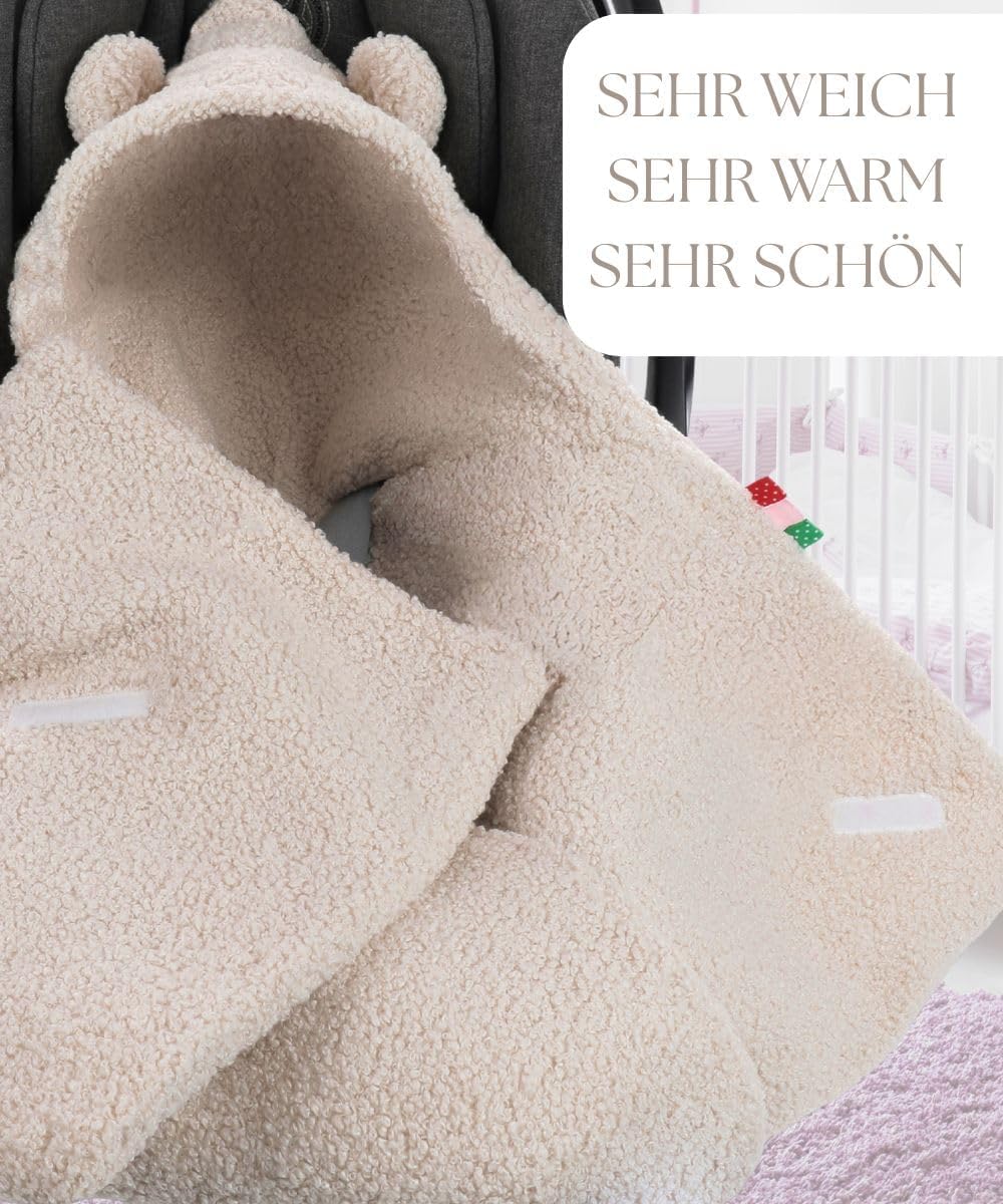 Einschlagdecke Babyschale 80x80cm | Für Neugeborene &amp; Babys bis max. 4 Monate | Kuschel-Bouclé Lammf