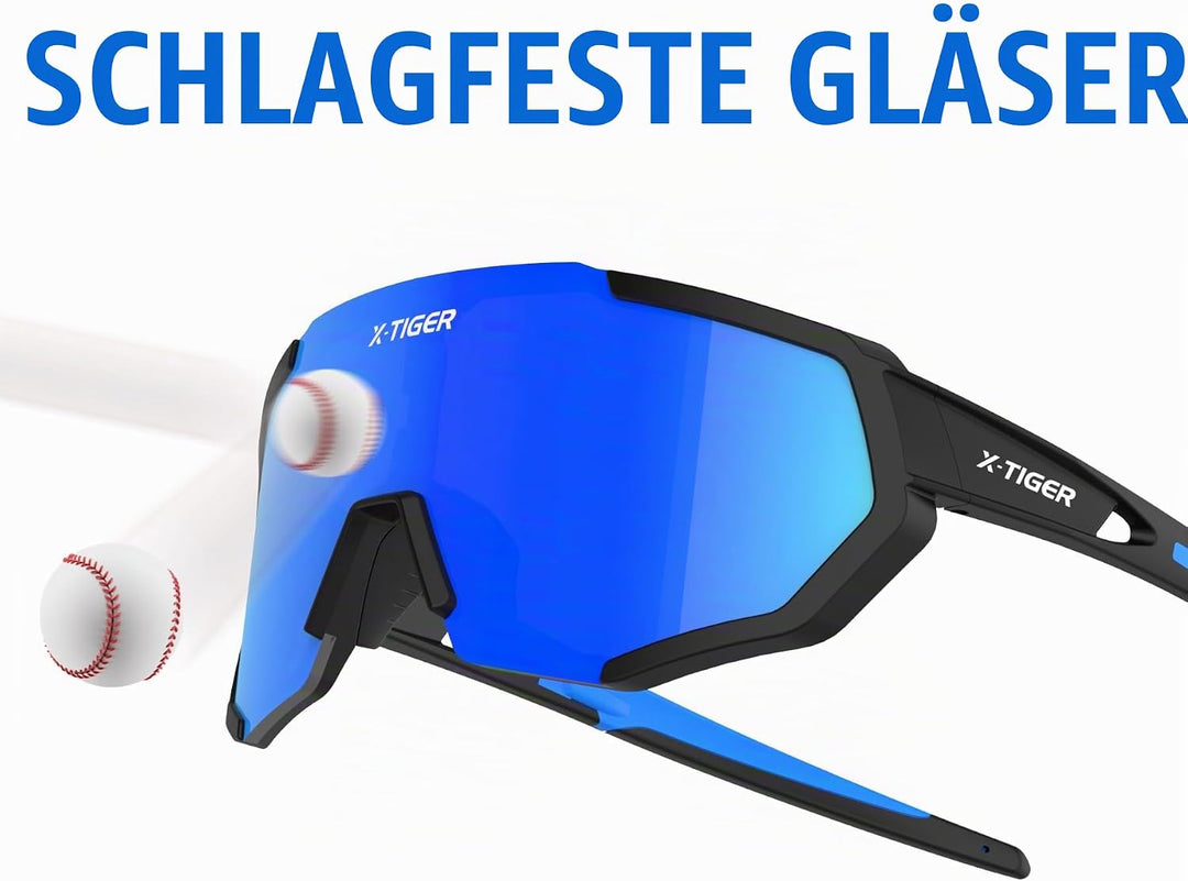 X-TIGER Fahrradbrille, Herren Damen Sportbrille, UV400 mit 5 Wechselgläser,Starker TR90 Frame, mit M