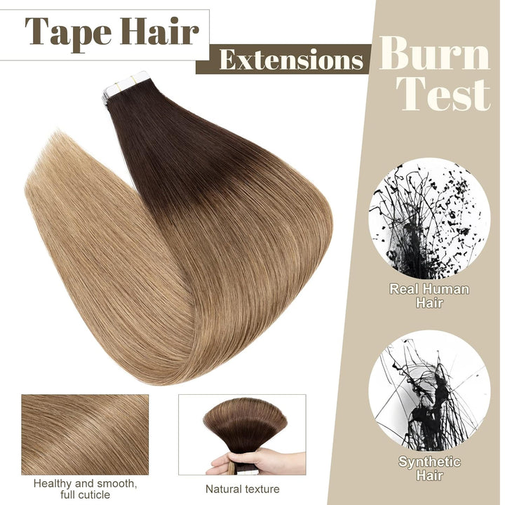 SEGO Haarverlängerung Tape Extensions Echthaar Klebeband 10 PCS 25g Haarteile 7A Glatt 100% Remy Hum
