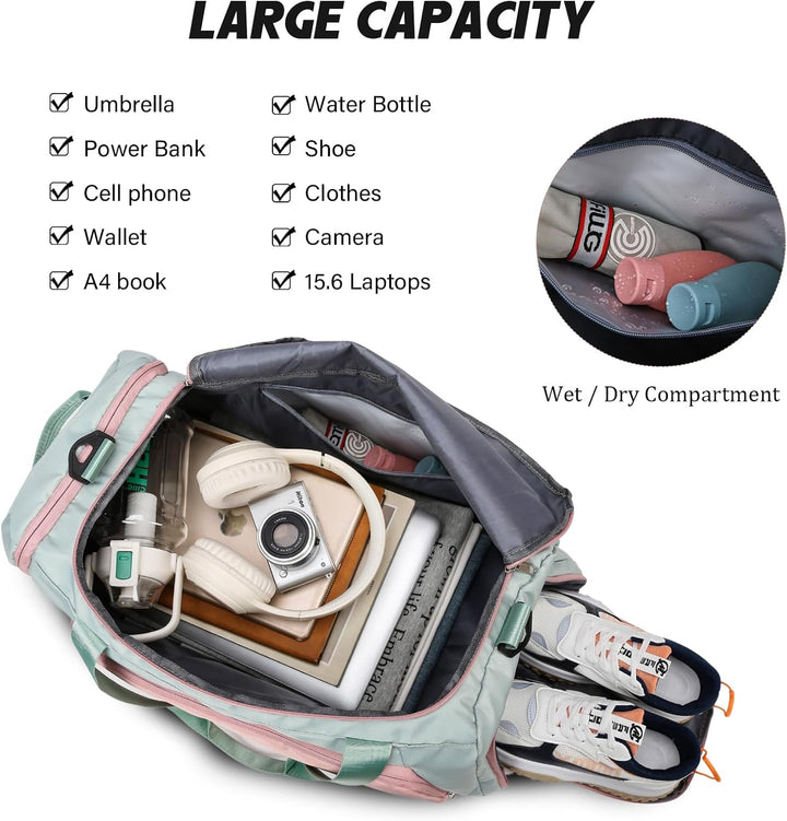 Sporttasche Damen 45L Reisetasche Herren mit Schuhfach Nassfach Wasserdicht Weekender Travel Gym Duf