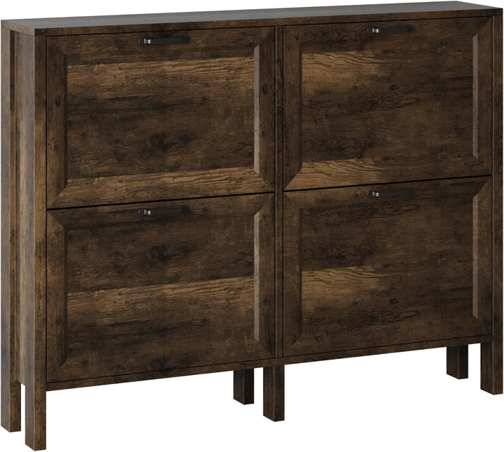 Schuhschrank mit 2 Klappschubladen，120x 81x23cm，Schmaler freistehender Schuh-Organizer，für Eingangsb