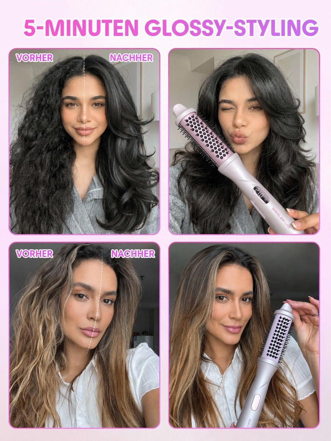 SHEGLAM Dampf-Thermobürste, 4-in-1 Rundbürste 38 mm