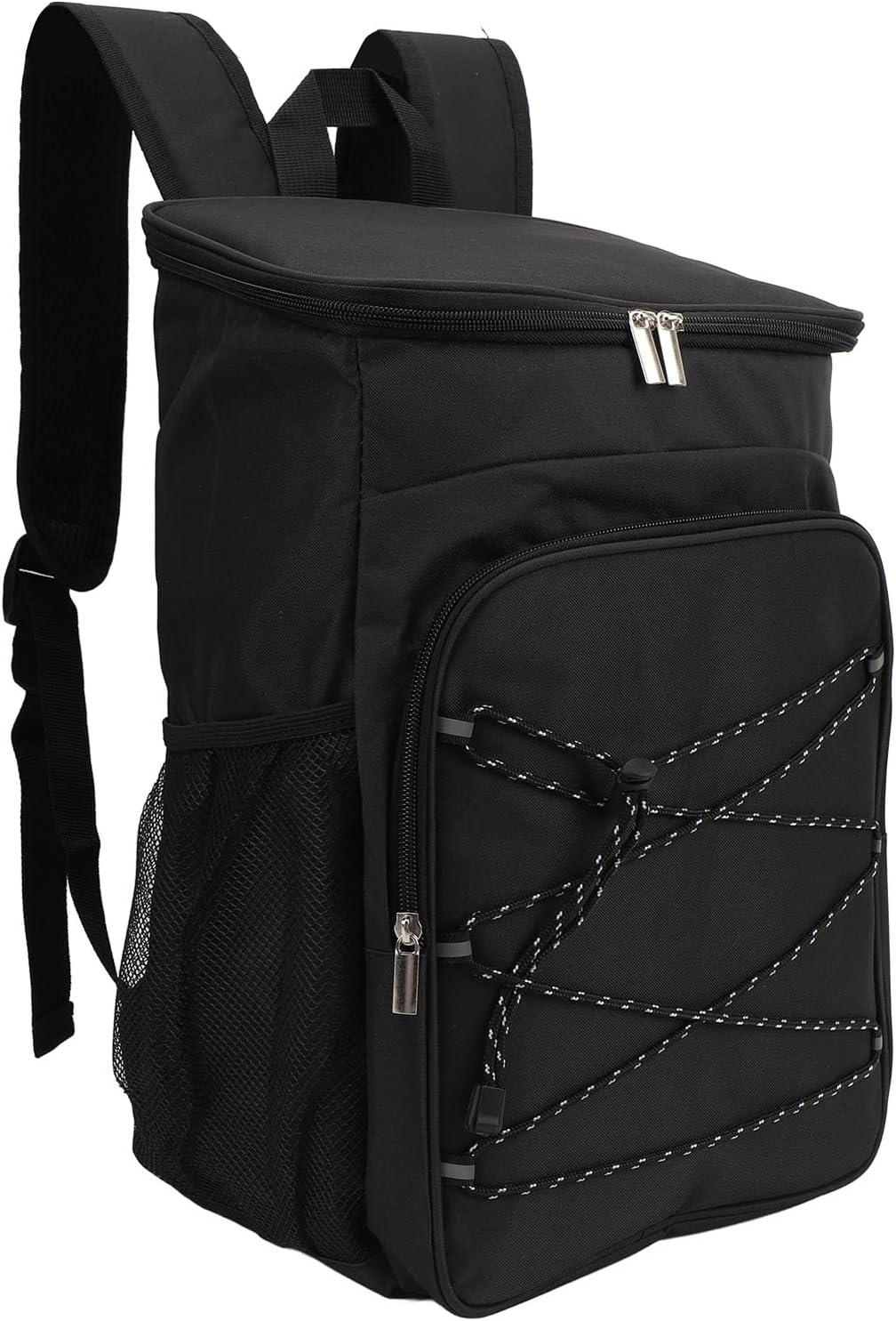 Kühlrucksack Gross, Wasserdichter Camping Rucksack mit Kühlfach und Seitentaschen, Schwarz, für Outd