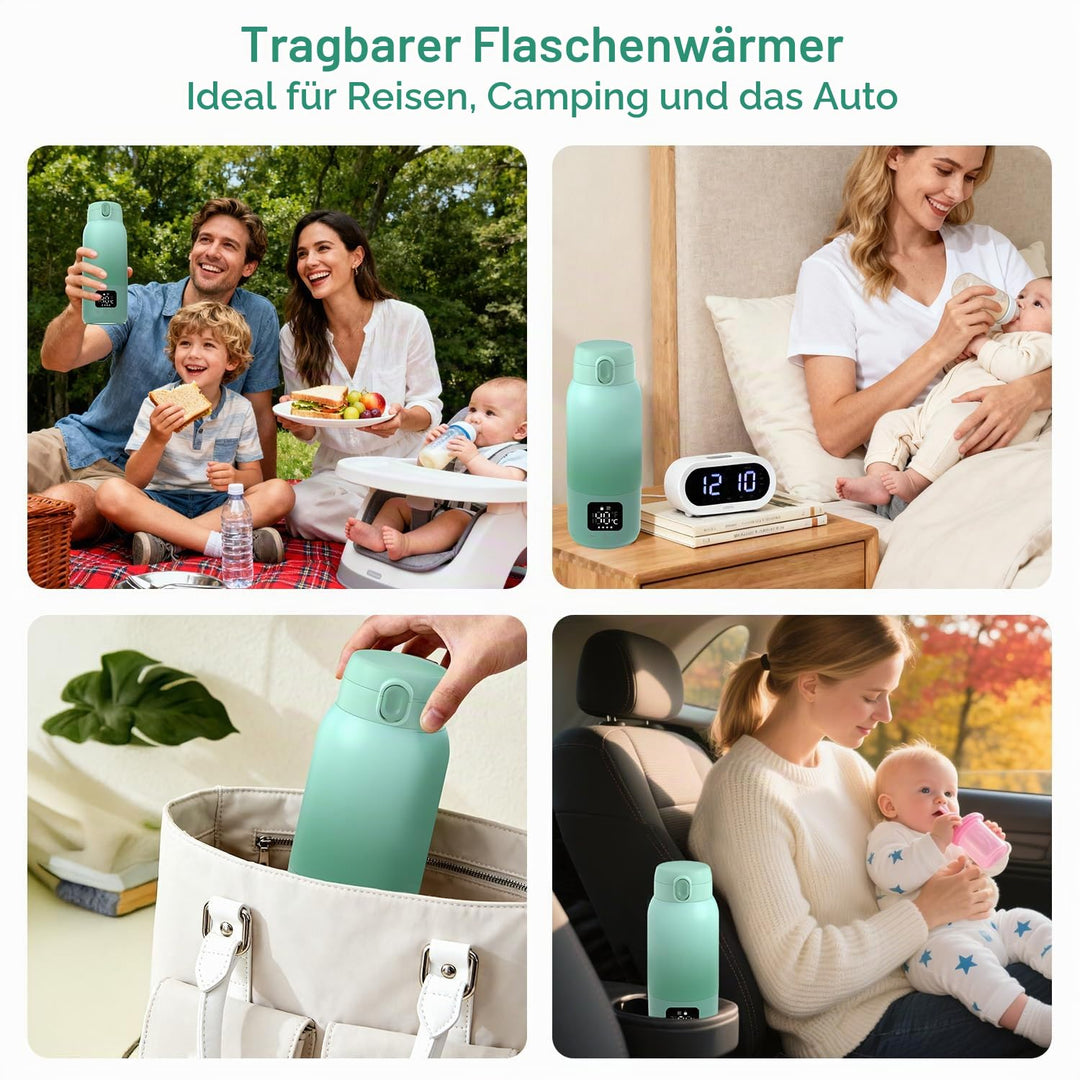 Tragbarer Flaschenwärmer Baby für Unterwegs, Schnelles Aufheizen Muttermilch und Wasser, Lange Akkul