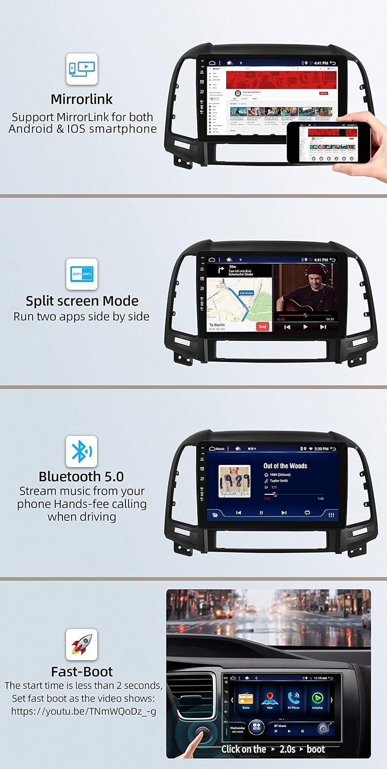 6G+128G - Android 15 Autoradio Passt für Hyundai Santa FE (2006-2012) - Kabellos Carplay/Android Aut