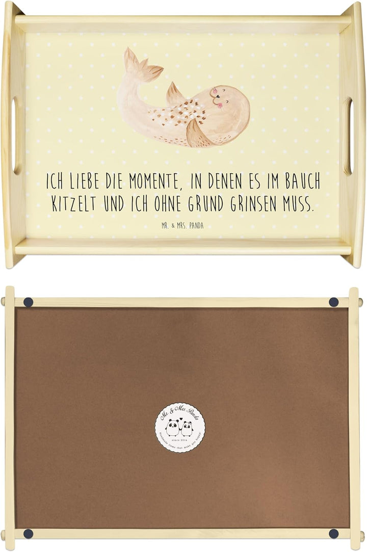 Mr. &amp; Mrs. Panda Serviertablett Robbe liegend - Geschenk, Seehund, Küchentablett, Strand, Gute Laune