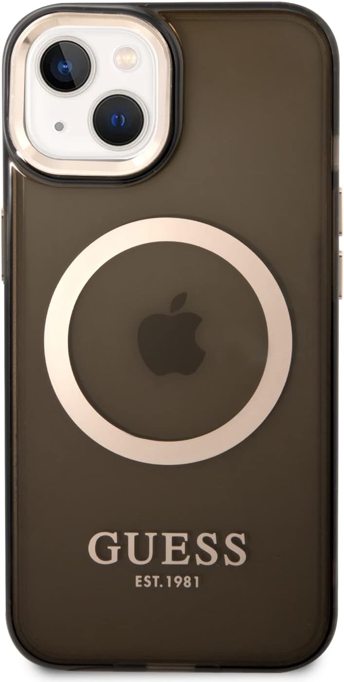 Guess GUHMP14SHTCMK Hülle für iPhone 14 6,1" schwarz/Black Hard case Gold Outline Translucent