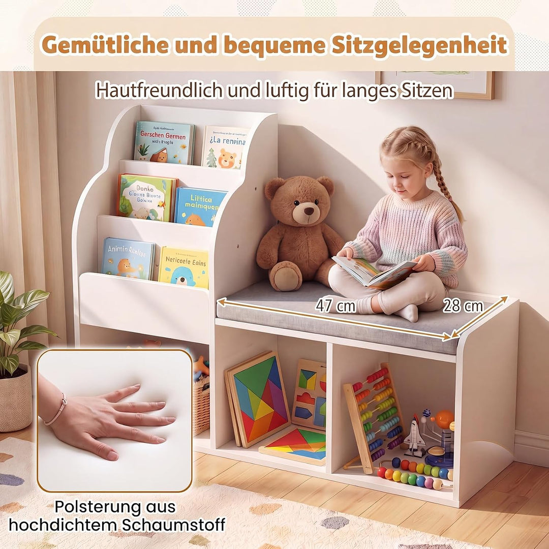 DREAMADE Dücherregal Kinder, Kinderregal mit Sitzbank