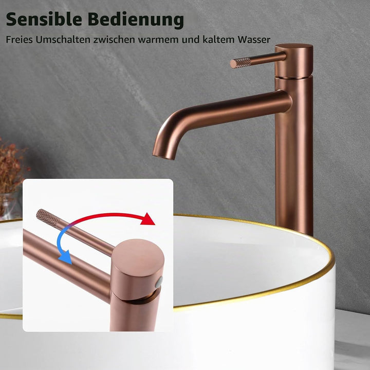 PHASAT Wasserhahn Bad Hoch Edelstahl Gebürstet Hoch Waschtischarmatur Badezimmer Einhand Mischbatter