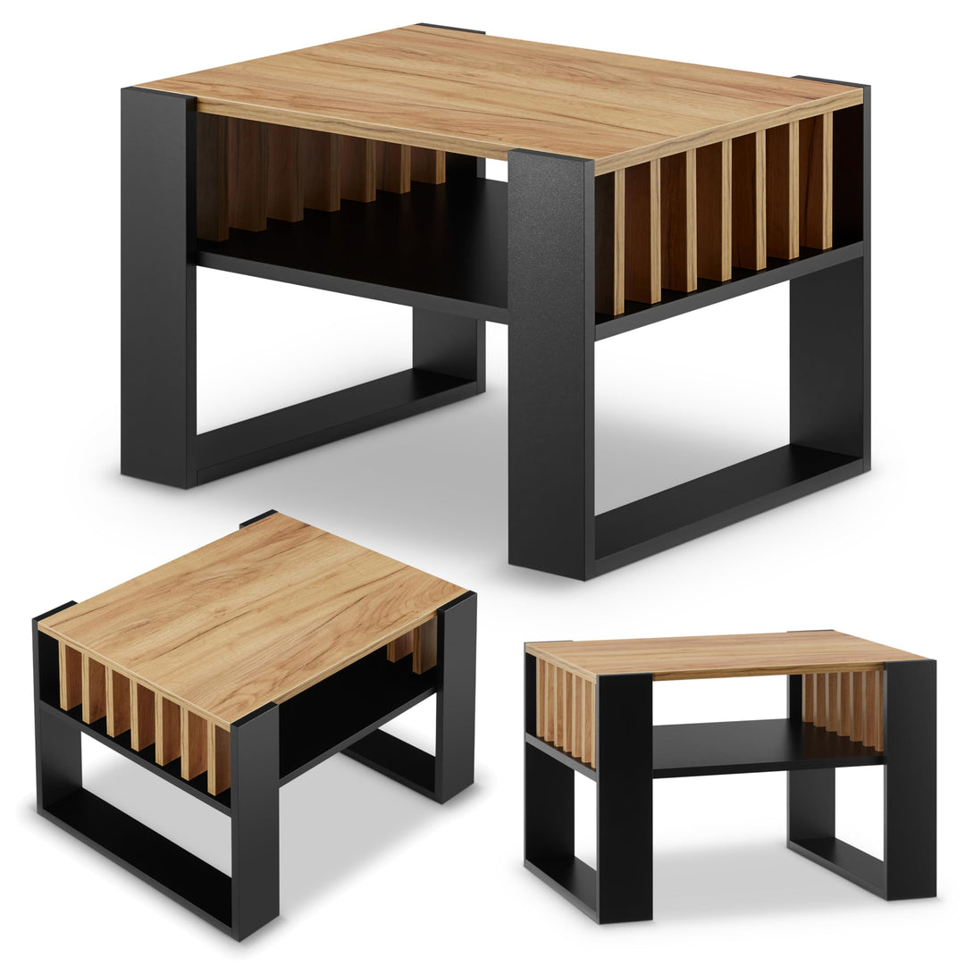 defiPad® Couchtisch mit Stauraum | 65CM Breite Kaffeetisch mit Lammelas | Modern Wohnzimmertisch Eic