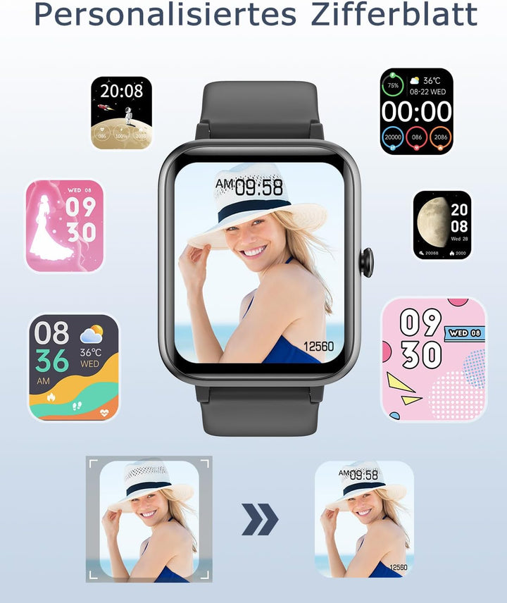 GRV Smartwatch für Damen Herren mit Telefonfunktion,Fitnessuhr mit Pulsmesser SpO2 Schlafmonitor Sch