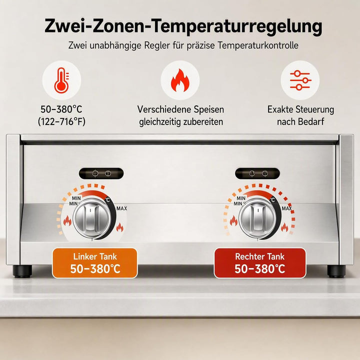 Kommerzielle Gas-Fritteuse mit Korb und Deckel, 2 x 6 L Edelstahl Fritteuse